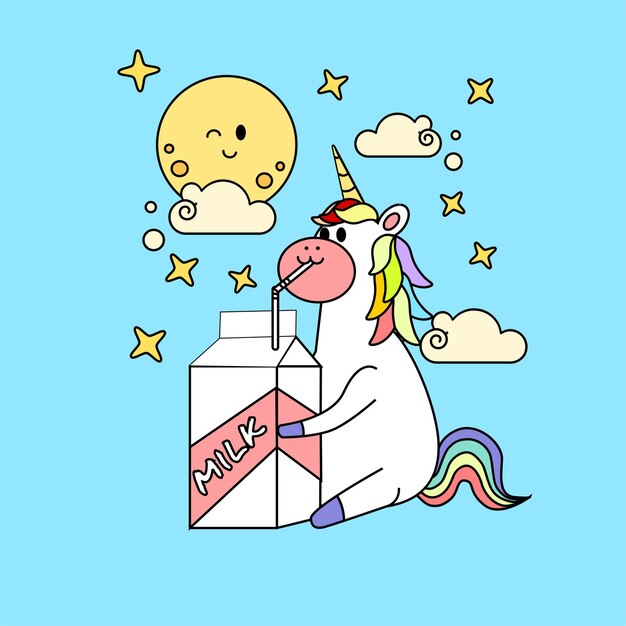 Kawaii cartoon unicorn illustration hand drawn