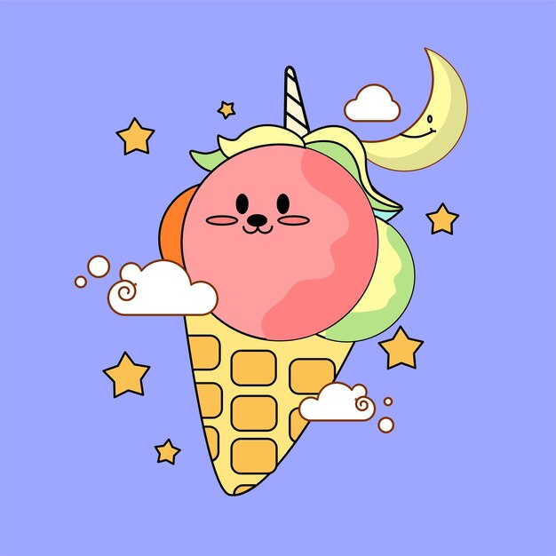 Kawaii cartoon unicorn illustration hand drawn