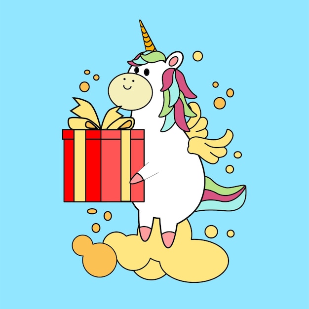 Kawaii cartoon unicorn illustration hand drawn