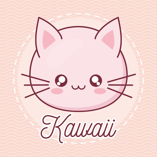 Каваи кот животное мультфильм дизайн, выражение милый персонаж смешной и тема смайлика