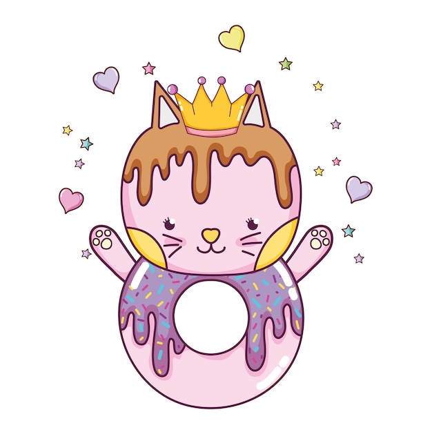kawaii cat donut with hearts and sars