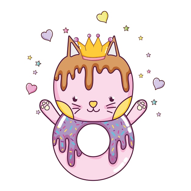 Kawaii cat donut with hearts and sars