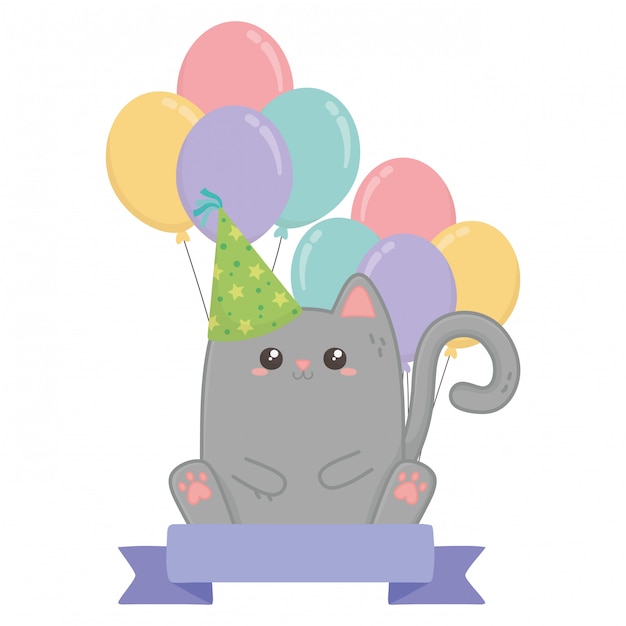 Kawaii cat and happy birthday 