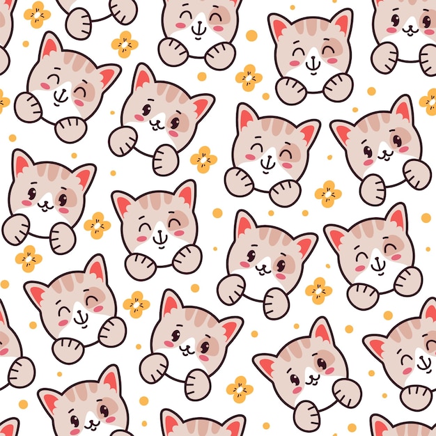 Kawaii cat head muzzle character seamless repeat pattern concept