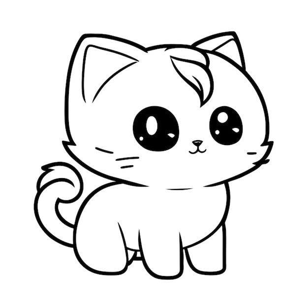 kawaii cat vector illustration line art