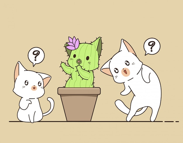 Gatti kawaii e cactus di gatto