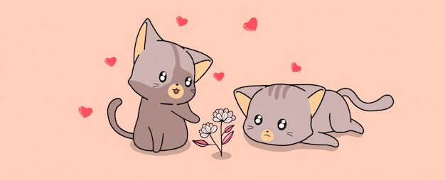 Kawaii cats and mini flowers