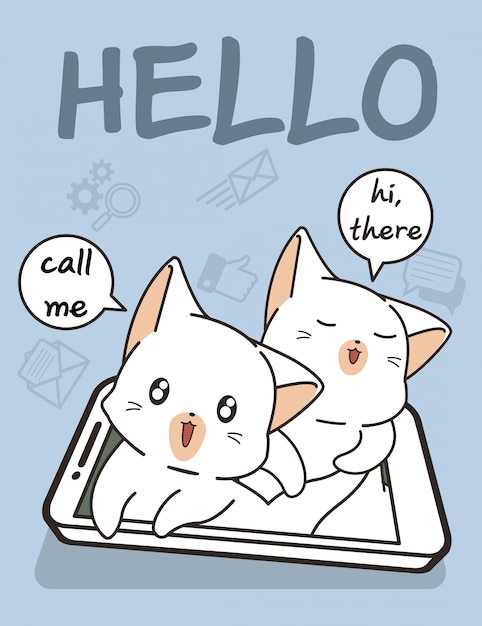 Kawaii cats with technology of smart phone