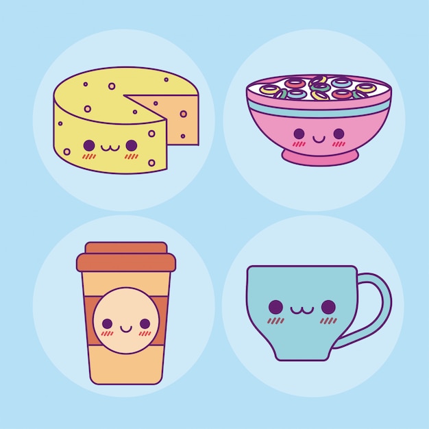 Vector kawaii cheese cereal coffee mug and cup design