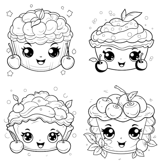 Kawaii cherry pie for thanksgiving coloring page