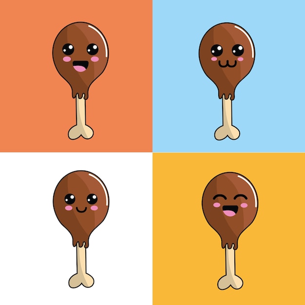 Vector kawaii chicken thigh icon adorable expression