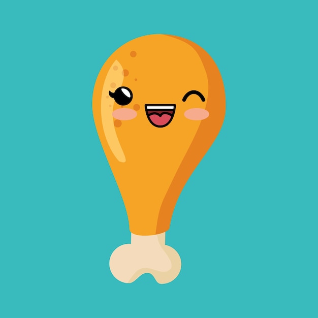 Kawaii chicken thigh tasty food icon