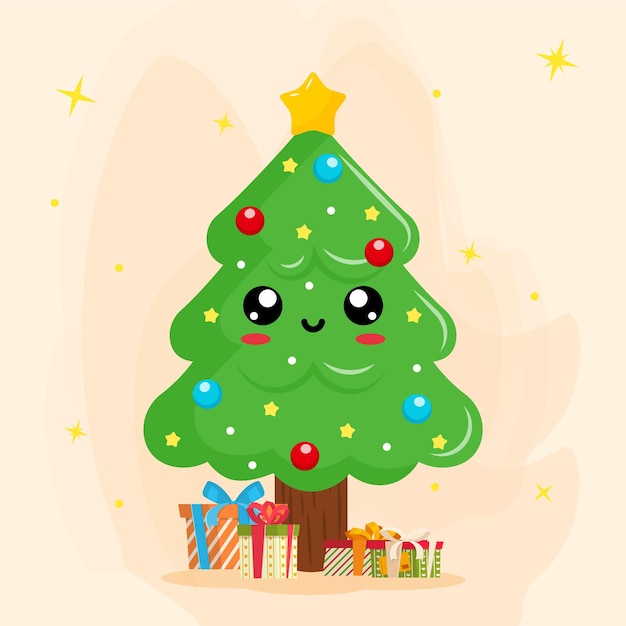 Kawaii christmas tree with gifts