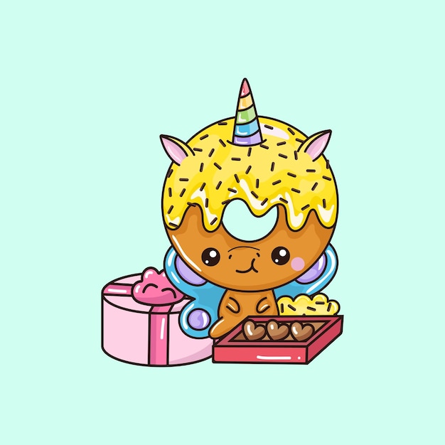 Kawaii Clip Art Donut Unicorn Vector Illustration of a Kawaii Animal for Prints for Clothing