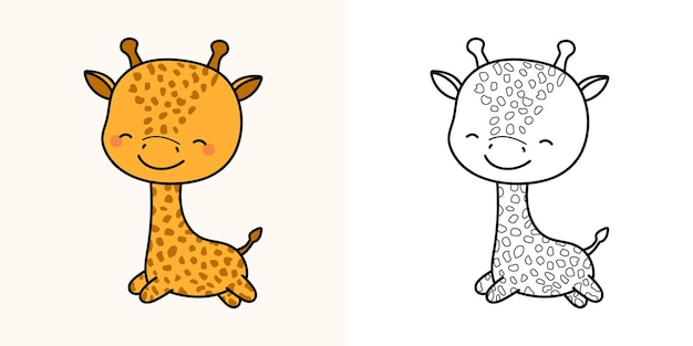 Kawaii clipart giraffa illustrazione e per colorare. giraffa kawaii divertente.