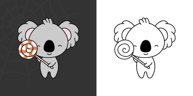 Kawaii Clipart Halloween Koala Illustration and For Coloring Page. Funny Kawaii Halloween Koala Bear