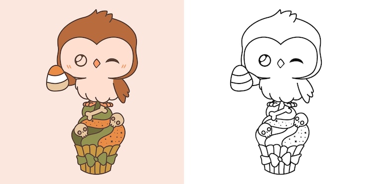 Vector kawaii clipart halloween uil illustratie en voor kleurplaat grappige kawaii halloween bosvogel
