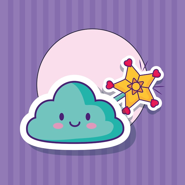 Vector kawaii cloud and magic wand