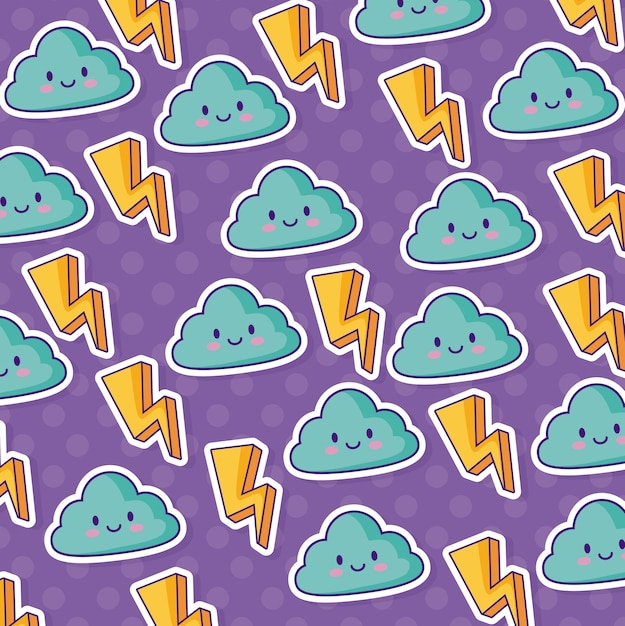 kawaii clouds and lighting bolts background