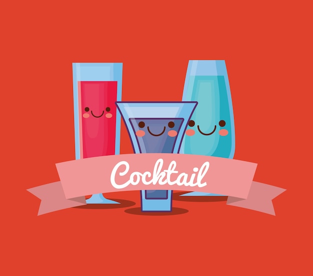 Vector kawaii cocktails design