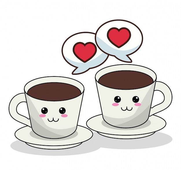 Tazze di caffè kawaii e immagine del fumetto