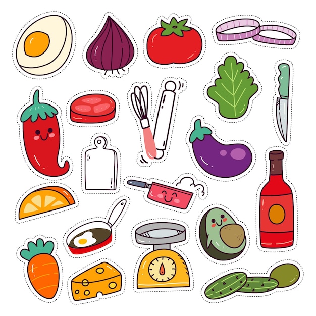 Kawaii cooking utensils and ingredients sticker set