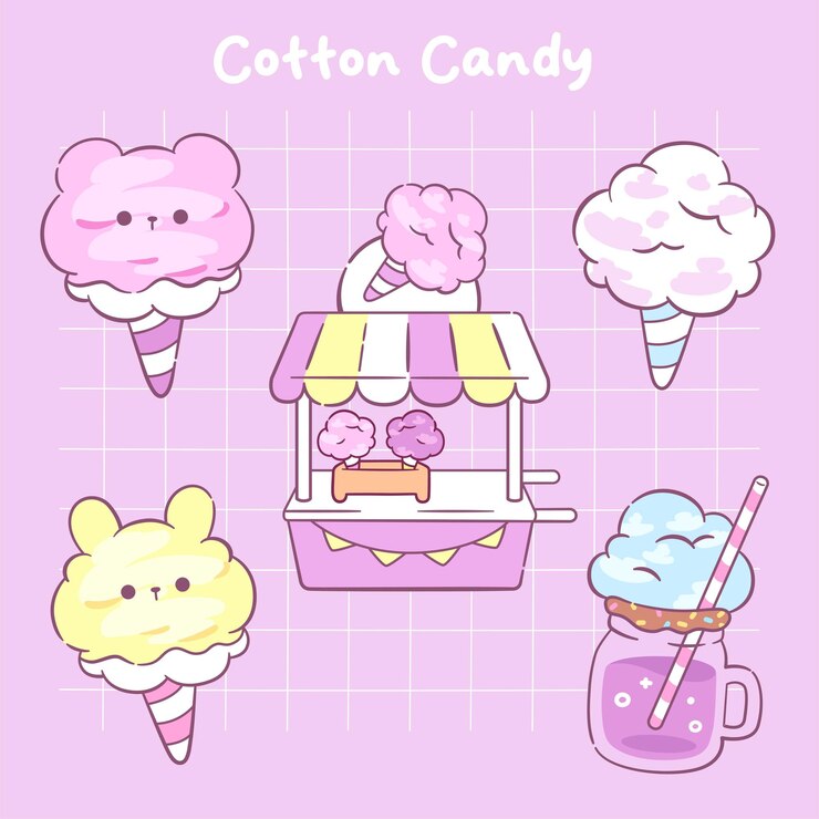 Vector 카와이 목화 사탕 컬렉션 스티커