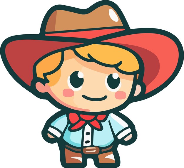 Kawaii cowboy illustration with red hat