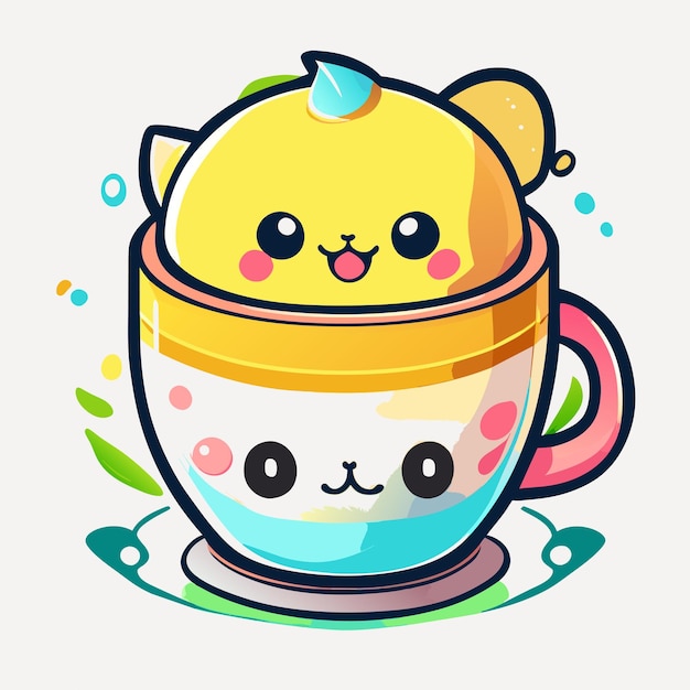 kawaii cup of tea with a face t shirt design graphic