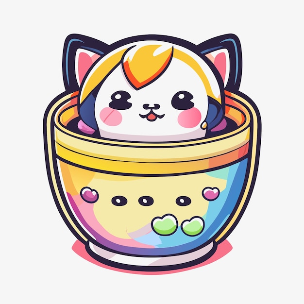 kawaii cup of tea with a face t shirt design graphic