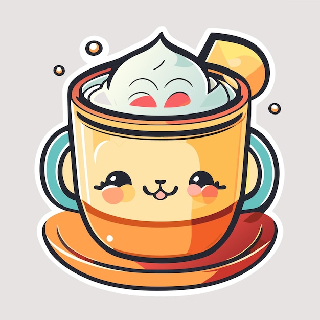 kawaii cup of tea with a face t shirt design graphic