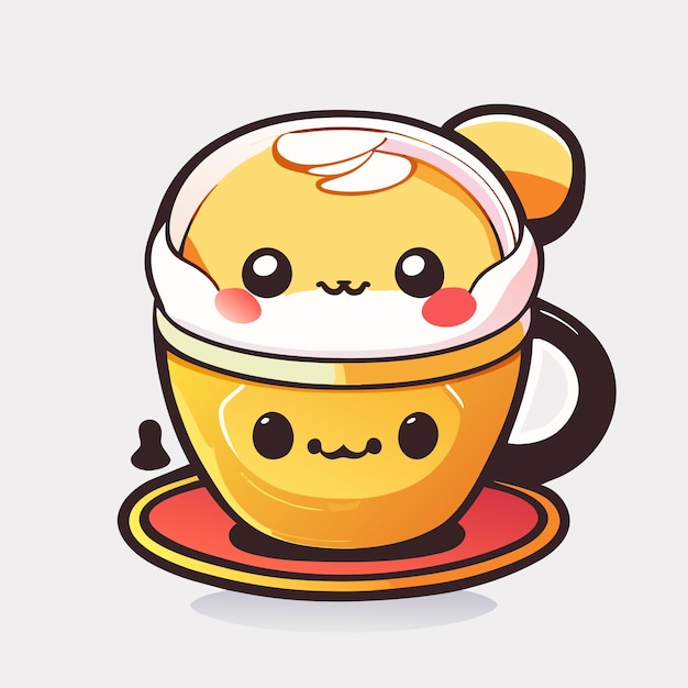 kawaii cup of tea with a face t shirt design graphic