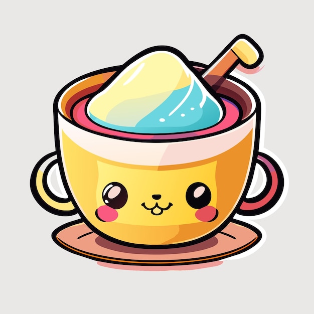 kawaii cup of tea with a face t shirt design graphic