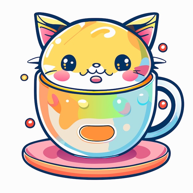 Vettore tazza di tè kawaii con una grafica di design della maglietta del viso