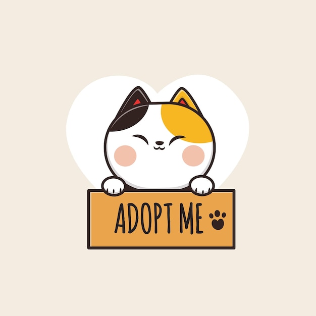 Kawaii cute adopteer een kattenillustratie