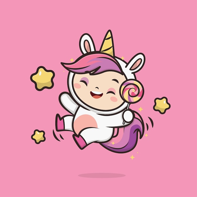 Kawaii cute animal unicorn icon mascot illustration