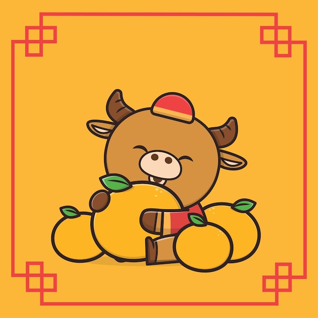 Kawaii cute animal wildlife chinese new year buffalo icon mascot illustration