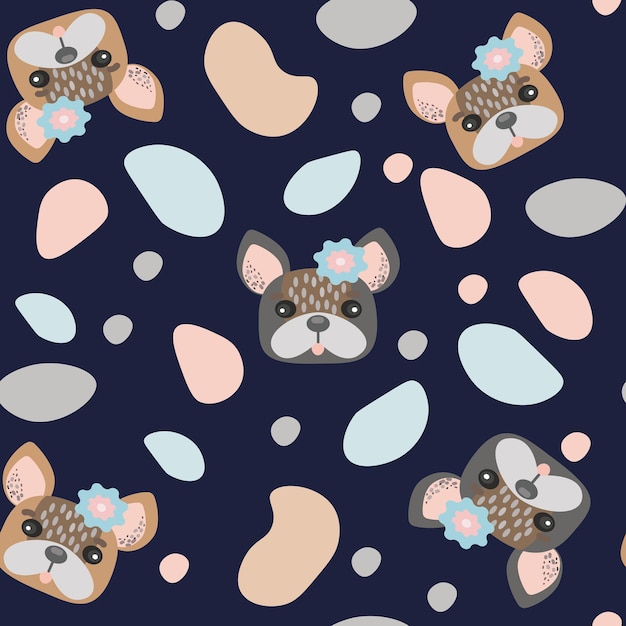 Kawaii Cute bulldog seamless pattern Isolated cartoon vector illustration