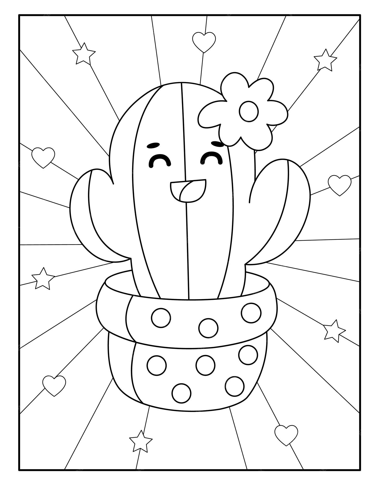 Premium Vector | Kawaii cute cactus coloring pages