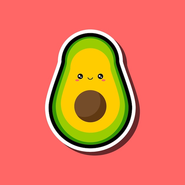 Kawaii cute cartoon image of avocado on a pink background