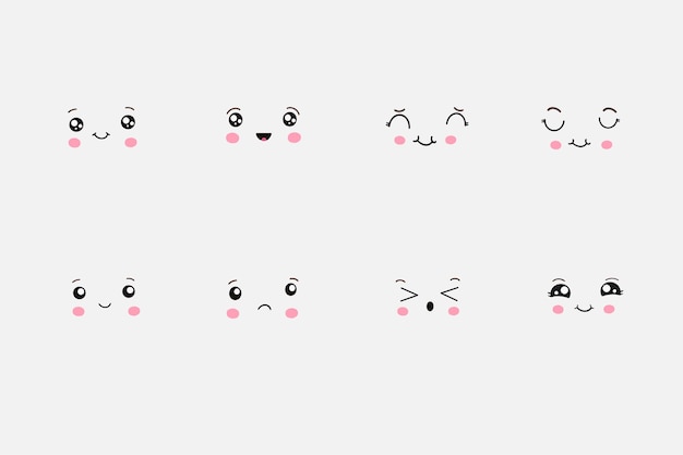 Kawaii carino emoji set di icone personaggi dei cartoni animati emotivi disegnati a mano emozioni divertenti e carine