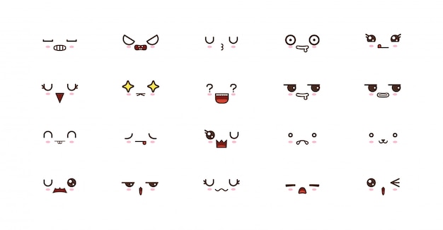 Vector kawaii cute faces smile emoticons. japanese emoji