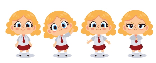 Kawaii cute girl character in various emotion cartoon vector illustration