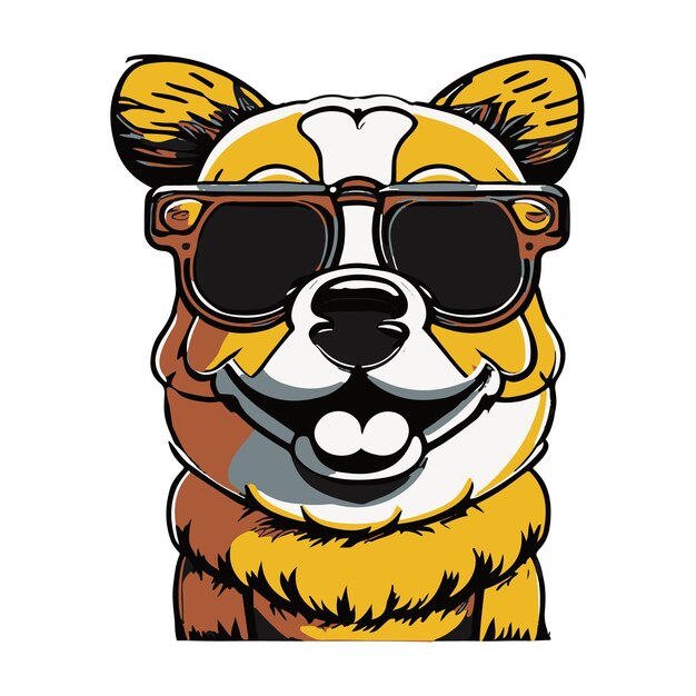 kawaii cute happy dog wearing sunglasses professional tshirt design vector