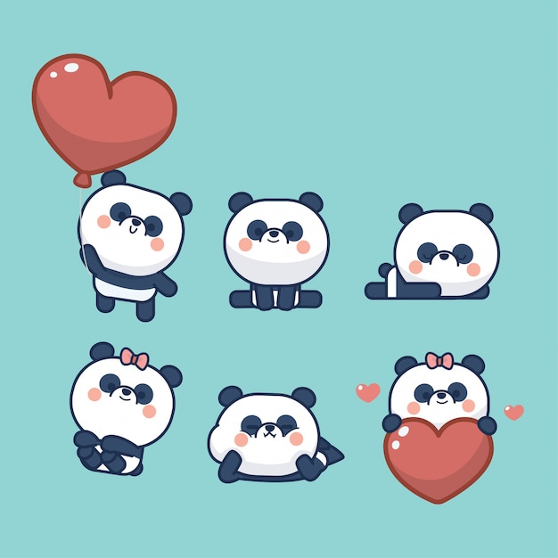 Kawaii cute little panda illustration stickers collection