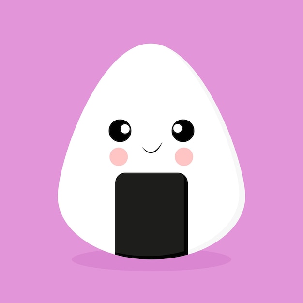 Kawaii Cute Onigiri or japanese rice triangle on pink backgroundcartoon Onigiri with face Flat style print on textiles tshirt or packaging as well as on a card or decoration of a room or kitchen