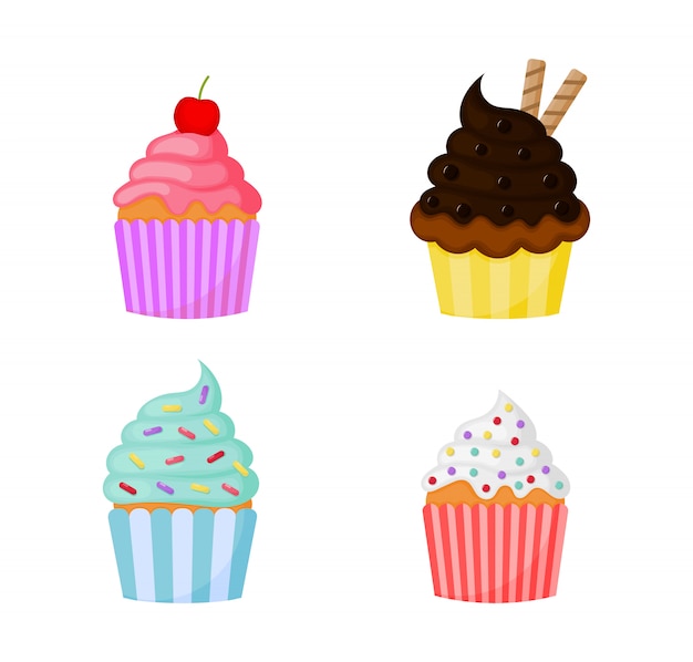 Vector kawaii cute pastel cupcake sweet summer desserts