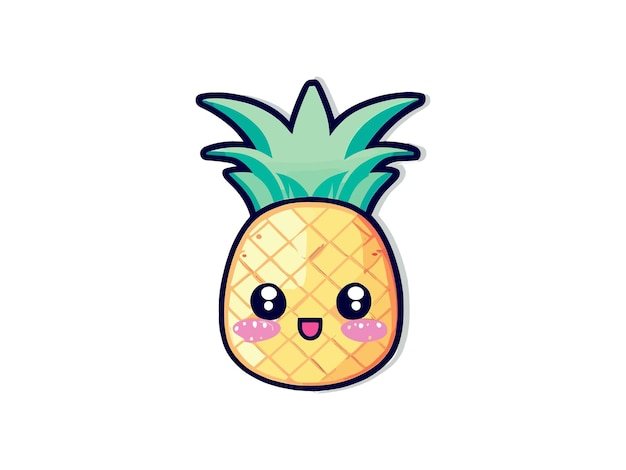 Kawaii carino ananas vector frutta piatta personaggio illustrazione mascotte design isolato su bianco