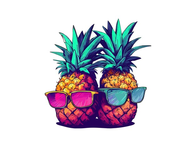 Kawaii cute Pineapple Vector flat fruit character illustration mascot design Isolated on white