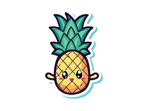 Kawaii cute Pineapple Vector flat fruit character illustration mascot design Isolated on white